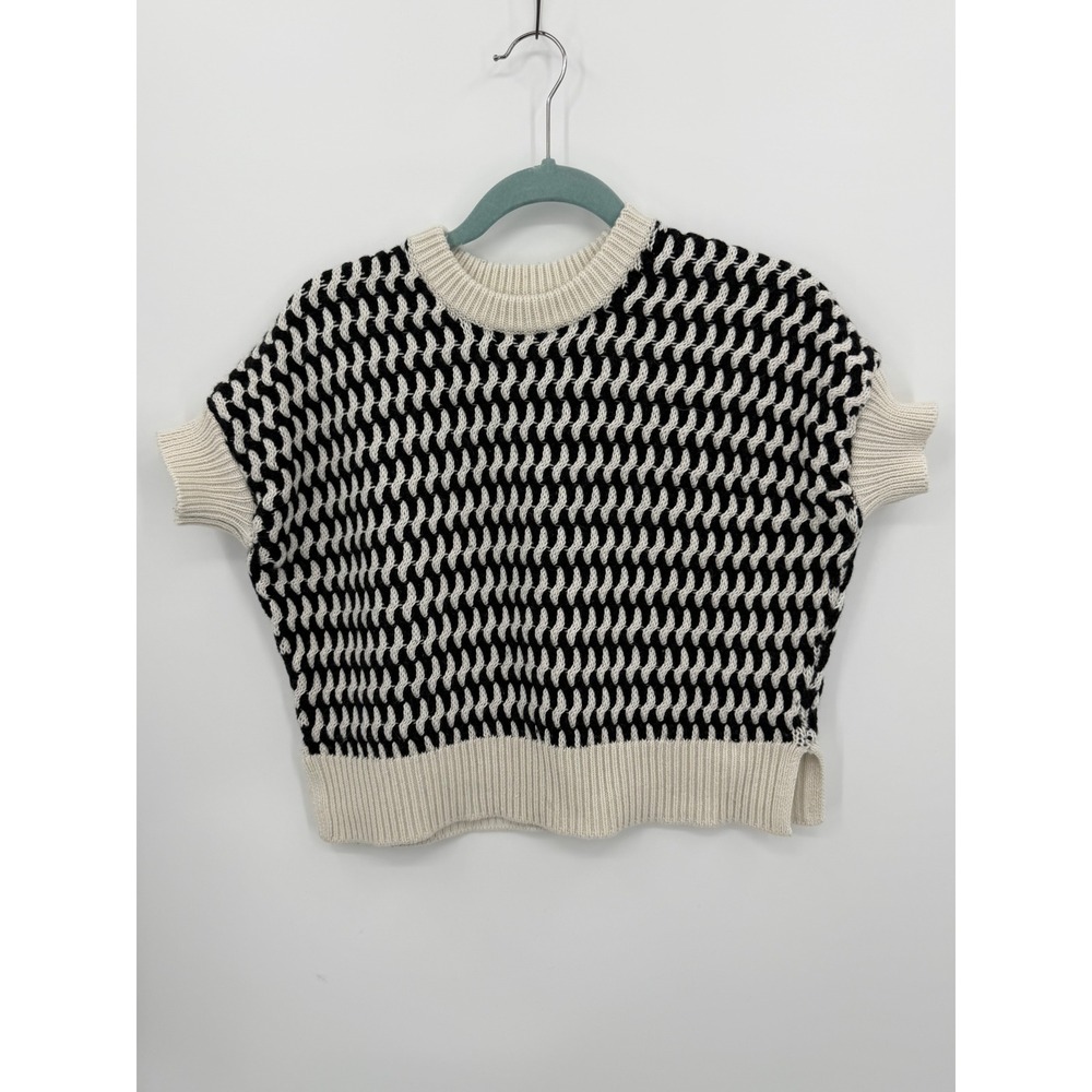 Rag & Bone Sweater Womens S Black White Cotton Cashmere Knit Short Sleeve Top